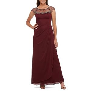 DJ JAZ Formal wine color beaded sheath dress